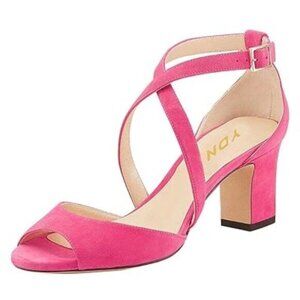 YDN Women Peep Toe Chunky Mid Heels Cross Ankle Strap Dress Sandals Summer Prom